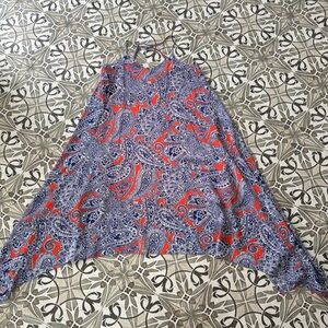 Trina Turk Vibrant Orange and Blue Silk Sundress